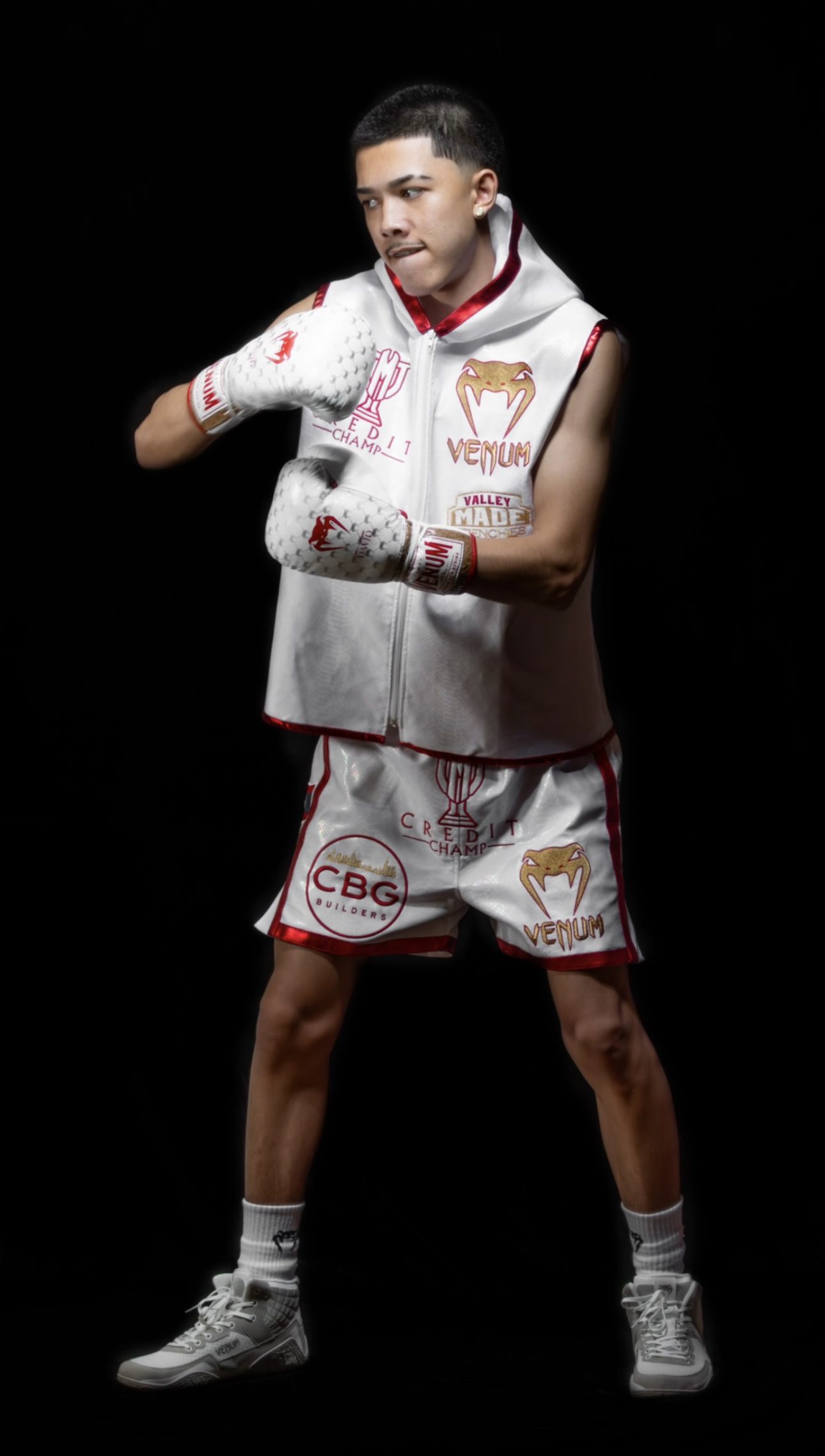 David "King" Garcia in fight kit, studio